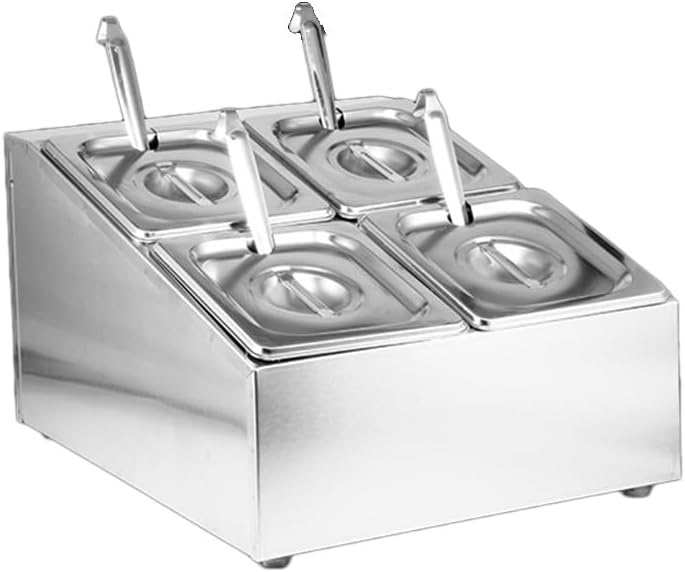 Stainless Steel Pizza Prep Station with Lids, Condiment Organizer & Compartment Trays for Sauces, Seasoning Food Container (34x39.8x25.2cm) - Perfect for Restaurants & Home Chefs