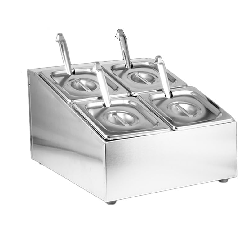 Pizza-Vorbereitungsstation aus Edelstahl mit Deckel, Gewürz-Organizer und Fächern, für Saucen, Gewürzbehälter (34 x 39,8 x 25,2 cm) – perfekt für Restaurants und Hobbyköche