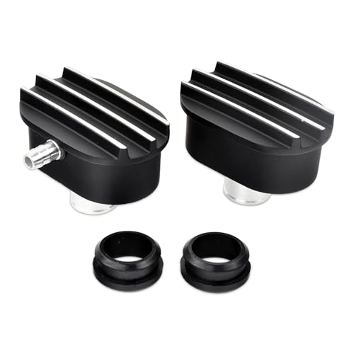 SSN Black Oval Finned Aluminum Valve Cover Air Breather PCV Valve Combo Compatible with Chevy Ford 2PCS.