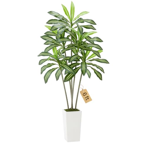 VEVOR Dracaena Artificiel, 1,8 m, Plante Artificielle Tropicale en Pot Blanc, Faux Arbre Tropical, Fausse Plante Feuilles Polyéthylène pour Décoration d'Intérieur,...