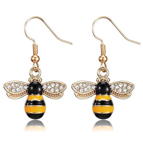 2Pcs Bumble Bee Earrings for Women Honey Earrings Cute Bumble Bee Gifts Gold Dangle Honey Jewelry Decoration for Parties Birthday Daily Wear