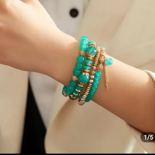 Image of ROYAL NEEDS Fashionable Beaded Multilayer Bracelets for girls and women's. Multicolor flexible crystal Bohemian Stackable Bracelets for women's