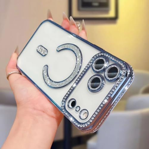 Image of for iPhone 17 Pro Max Magnetic Glitter Case,Luxury Bling Rhinestone Diamond Plated Bumper Case Sparkle Camera Lens Protection Clear Cover for iPhone 17 Pro Max (Blue)