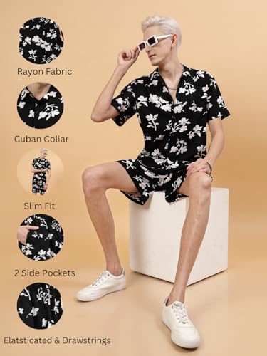 Image of Rigo Printed Co-Ord Set for Men's | Casual Shirt & Shorts Night Suit Set | Lounge-wear Nightdress Pajama Set for Men's | Night Wear, Beach Wear, Vacation Wear Outfit