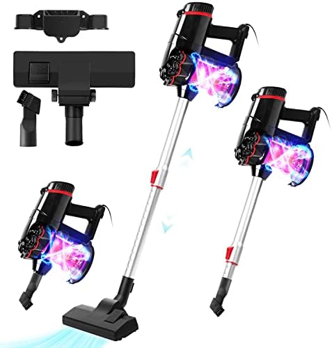 Aigostar Hardwood Floor Vacuum, 17Kpa Corded Stick Vacuum Cleaner, 4 in 1 Lightweight Stick Vacuum with Washable HEPA Filter, 1L Dust Cup, Corded Vacuum Cleaner for Hard Floor, Black