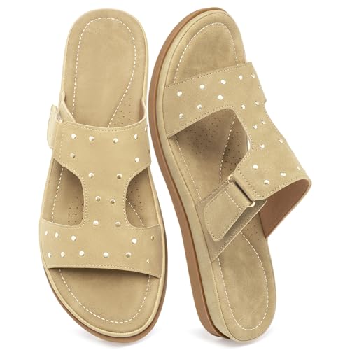 Image of Womens Comfortable Slides Sandals: Softy Memory Foam & Breathable Insole for Casual Walking - Slip-On Design & Lightweight Non-Slip Outsole for Daily Travel