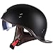 Produktbild ZLYJ Halbschalen-Jet-Helm Motorradhelm, Brain-Cap · Mattschwarzer schwarzer Motorrad-Halbhelm mit eingebautem Visier für Cruiser Chopper Biker Lucky Skull, ECE-Zertifizierung A,XL(61-62cm)