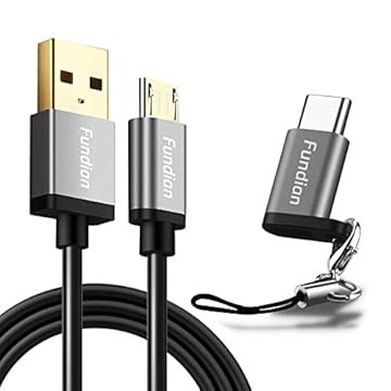 FUNDIAN Cabo micro USB com chaveiro USB C, USB A para USB C ou carregamento micro rápido, compatível com Samsung Galaxy S21 S20 S10 S9 S8 Note 10 9 8 GoPro Hero 7 5 6 PS5 Nintendo Switch (2 m)