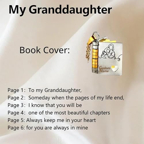 Personalized For Granddaughter Chapter Book Necklace, to My Granddaughter Book Necklace with 6 Engraved Pages, Custom Name Stainless Steel Gift from Grandma & Grandpa2