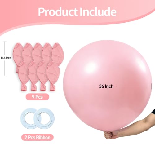 Image of KALOR Light Pink Giant 36 Inch 9pcs Large Latex Balloons