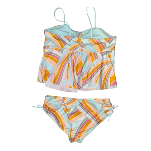 Girls Two-Piece Swimsuit, Geometric Print, Mint and Orange, Size XL (14-16)2