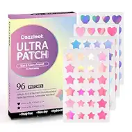 Star Pimple Patch with Salicylic Acid Tea Tree Oil & Centella Asiatica, Hydrocolloid Pimple Stickers Iridescent Colors 96 Pcs 2 Sizes, Cute Star Heart Shaped Zits Blemishes Breakouts Patches