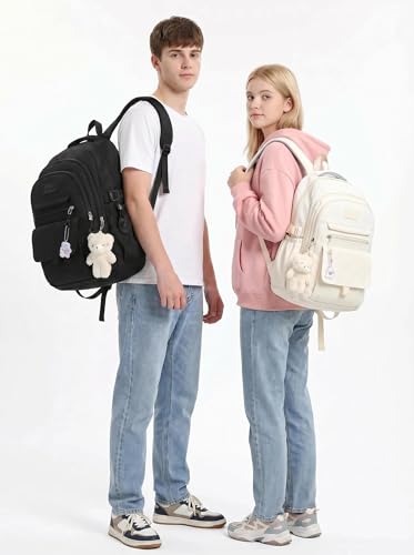 Image of PRLINJSK Girls Backpack for College High Middle School Student, Cute Aesthetic Bookbag for Teens Women with Accessories,Black
