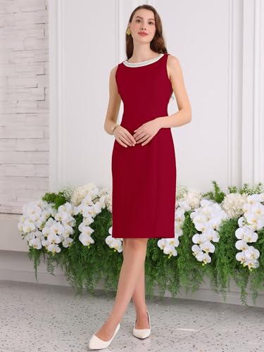 Image of Hobemty Women's Boat Neck Sheath Dresses Sleeveless Work Rhinestone Dress