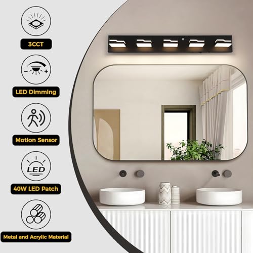 Image of 5-Light LED Bathroom Vanity Light, 32-Inch Matte Black