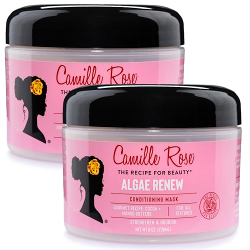 Camille Rose Conditioning Mask Algae Renew 2-Pack Deep Conditioner for Dry Damaged Hair Strengthening & Revitalizing Moisture Frizz Control 8 Oz Ea