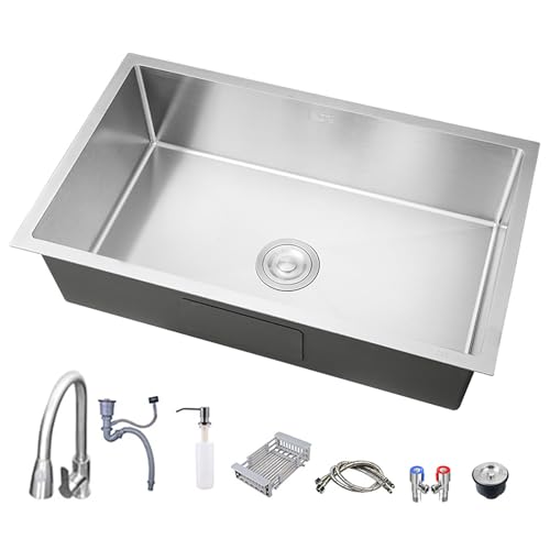 MNUPUOL 11-29In Fregadero De Barra De Acero Inoxidable De Un Seno Con Grifería Extraíble Fregadero De Trabajo Con Accesorios Hechos A Mano Fregadero De Trabajo Farmhouse,750 * 450mm