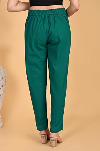 Image of Women's Solid Straight Fit 100% Cotton Trousers | High Waist, Side Pockets, Ankle Length Pants for Office, Casual