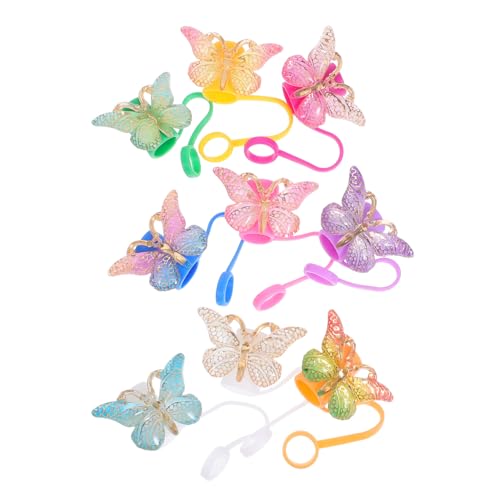 OFFIGAM 9個バタフライ吸管キャップ 用 シリコン製 飲み口カバー 防塵ストローキャップ 飲料用再利用可能 ストロー保護アクセサリー パーテ