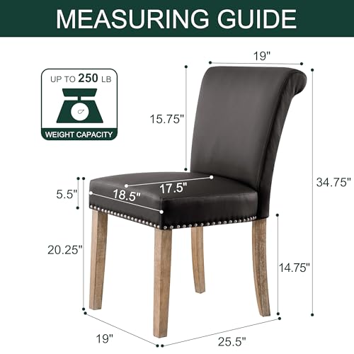 Image of CHUN YI Dining Chairs Set of 6, Faux Leather Dining Room Chairs, Upholstered Modern Kitchen Parsons Chairs for Dining Room with Sturdy Wood Legs, Vintage Grey