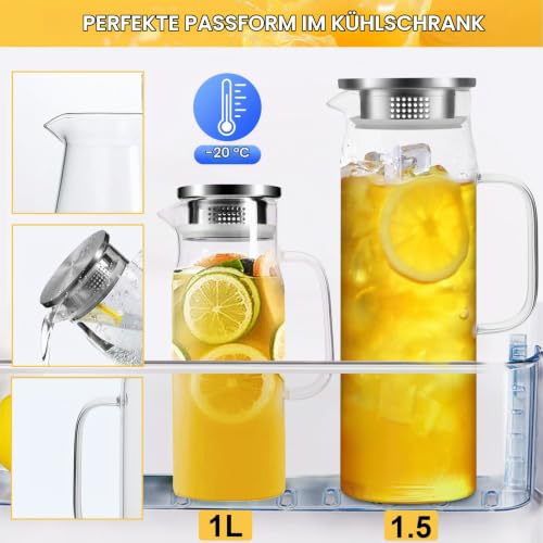 Yirilan 1,5 L / 51 oz Glaskaraffe mit Deckel, Transparent Wasserkrug – Ansicht 3