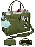 BESBESME Bolsa de lona feminina com zíper e compartimentos – Bolsa tiracolo grande para laptop para trabalho e faculdade, Verde militar, Large, Tendência