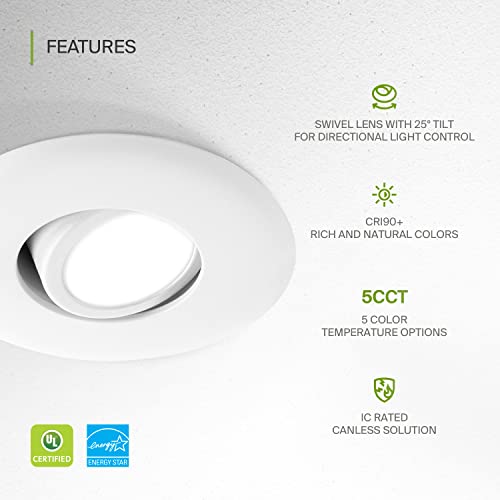 Asd 3 Inch Gimbal Led Recessed Light With Junction Box, 6W 463Lm, 2700K/3000K/3500K/4000K/5000K Adjustable Directional Lighting, Dimmable Rotatable Slim Swivel Spotlight, Ul Energy Star White 12 Pack #TOP2