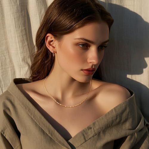 14K Gold Chain for Women Men 14K Gold Necklace for Women Non Tarnish Lips Thin Golden Chains Necklace Double-Sided Design Dainty Golden Necklaces for Womens Trendy 16-24IN 2.4MM 6