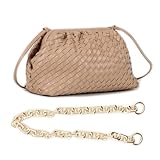 NAARIIAN Women casual soft PU stripes woven bag | cloud dumpling Ruched clutch purses | chain shoulder evening handbag (Light Brown M) -  FS Fashion