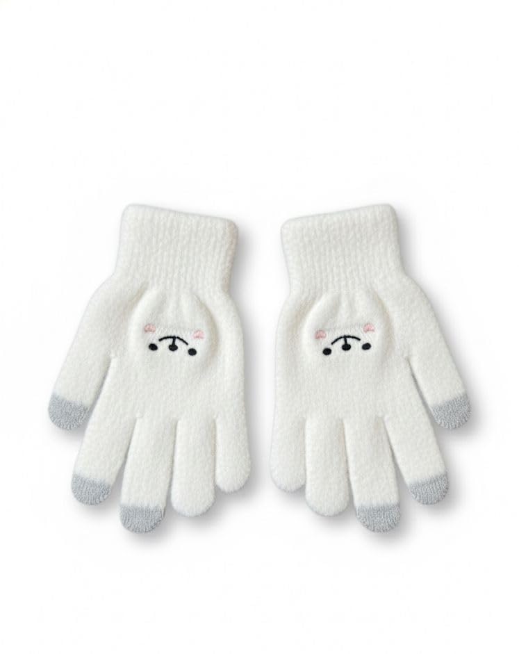 cute embroidered touchscreen gloves for women & men stylish solid comfort full-fingered warm knit winter mittens with sensitive fingertips