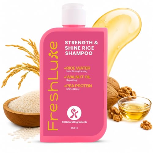 Image of Strength and Shine Rice Water Shampoo for Men & Women - 200 ml | With Walnut & Pea Protein | Repairs Damaged Hair & Reduces Split Ends | Korean Hair Care | Derma Tested & AYUSH Approved