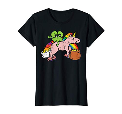 Shamrock Riding Unicorn Rainbow St Patrick Day Girls Gift T-Shirt