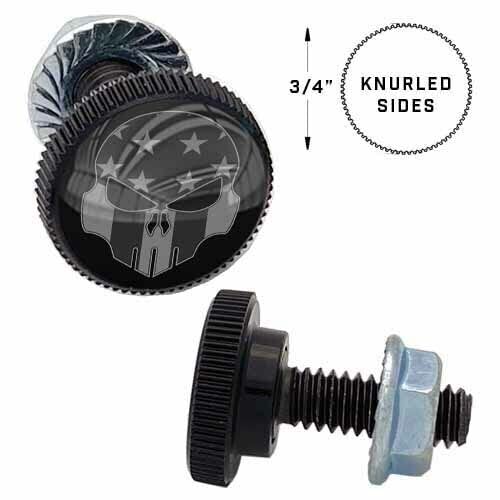 2 SM Black Knurled - License Plate Frame Fastener Tag Bolts - Ghost USA Skull G Style-9856-3116