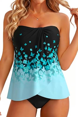 Image of Tempt Me Two Piece Tankini Bathing Suits for Women Halter Bandeau Swim Top with Bottom Flyaway Tummy Control Swimsuit