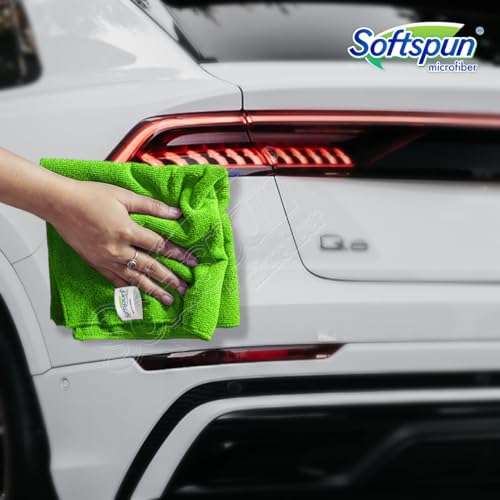 Image of SOFTSPUN Microfiber Cloth - 5 pcs - 40x60 cms - 340 GSM Green - Thick Lint & Streak-Free Multipurpose Cloths - Automotive Microfibre Towels for Car Bike Cleaning Polishing Washing & Detailing