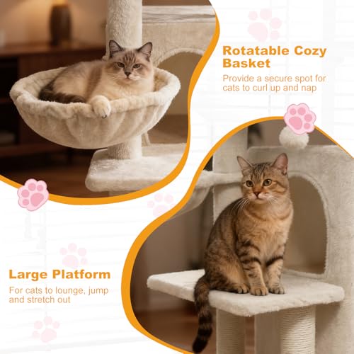 Torre para gato con condo y postes de sisal beige miniatura 6