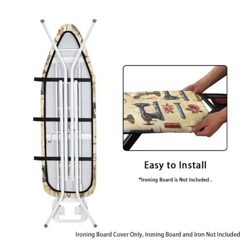Image of Ironing Board Cover, Standard Size 15x54, Sewing Machine Rose Print, Elastic Edge, Resist Scorching, Adjustable Fastener, Fashion Iron Board Covers