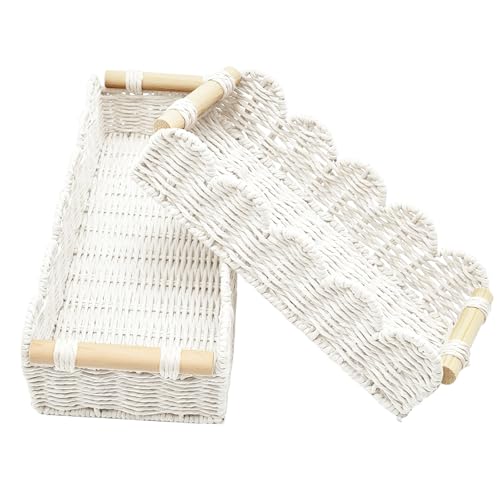 Kqpoinw 2 Pièces Paniers de Rangement, Panier Osier Tressés avec Anse, Corbeilles Boîte de Rangement Table à Langer, Panier Rangement pour Salle de Bain,...