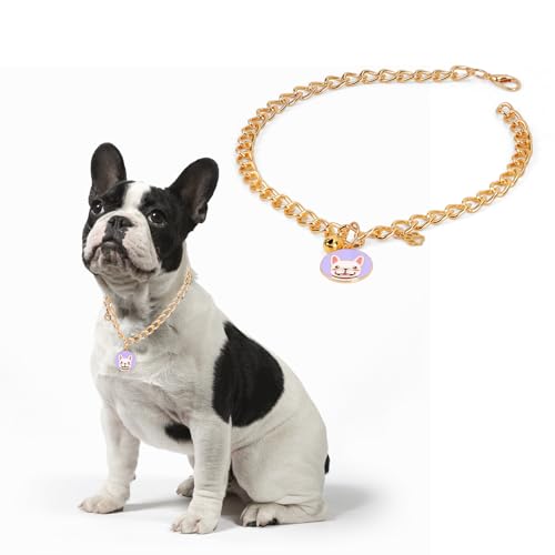 Image of HOWWFALY Dog Collar and Cat Chain Necklace Stainless Steel Adjustable 18K Gold Heart-Shaped Necklace for Small Pets Cats Kitten Puppy (Gold, 17.7 inch)