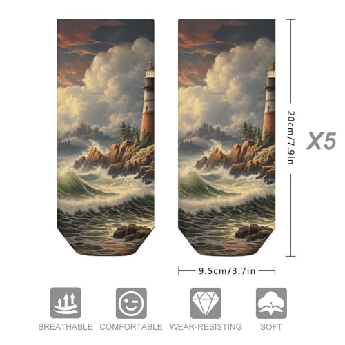 5 Pairs of Cotton Ankle Socks for Women Men Coast Wave And Lighthouse Low Cut Socks for Running Hiking No Show Athletic Sock2