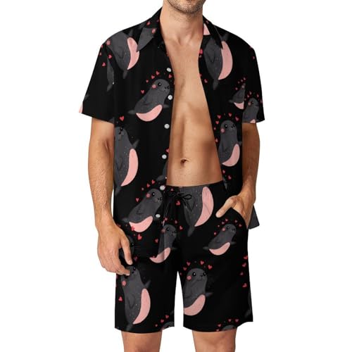 Conjunto de 2 piezas de camisa con botones y pantalones cortos para hombre estilo Cute Seal Heart