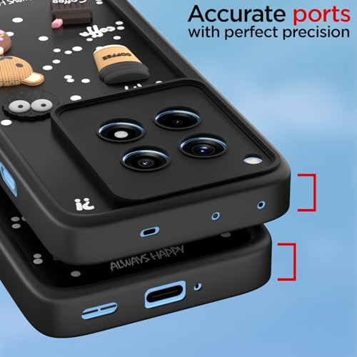 Image of Outlouders Back Cover for OnePlus 12R 5G | 3D Cartoon Cute Fun Bear | Silicone Full Body Protection Bumper Case (Black)