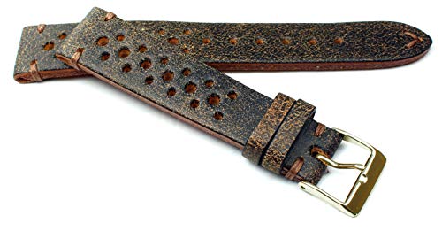 Bracelet montre cuir vachette 18mm vintage fait main en Allemagne marron
