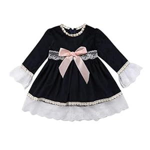 Borlai 0-4 Jaar Baby Meisjes Prinses Jurk Kant Rand Jurk Lange Mouw Zonnejurk voor Feest, Bruiloft