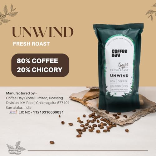 Image of Cafe Coffee Day Unwind 80% Coffee 20% Chicory-200Gm Each(Pack Of 2) Medium To Dark Roast South Indian Filter Coffee Bag Fresh From Chikmangalur Factory
