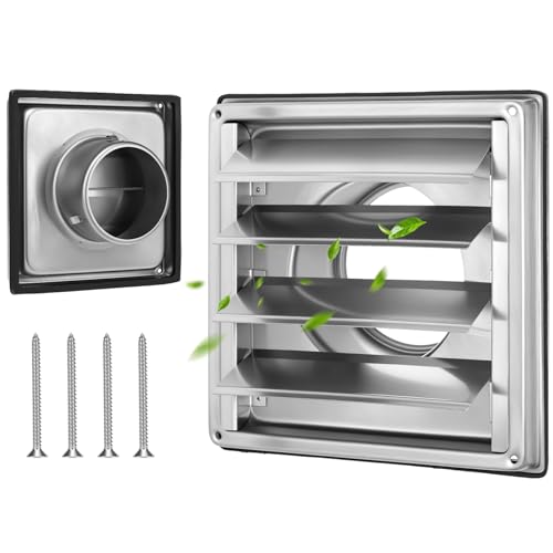 QWORK® 100mm Lüftungsgitter aus 304 Edelstahl, Quadratische Abluftgitter...