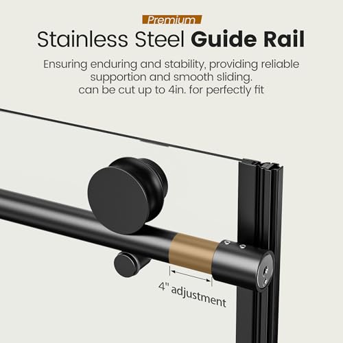 Image of 56-60 inch W x 76 inch H Frameless Sliding Shower Door, Stainless Steel Round Tube Bathroom Single Sliding Glass Doors with 1 /4''(6mm) SGCC Clear Tempered Glass, Reversible Installation, Matte Black