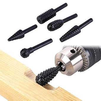 SHB 5Pcs/Set High Speed Steel Burr Drill Bit Set Wood Carving Rasps for Dremel Shank Burs Tools Cutting Tool Black