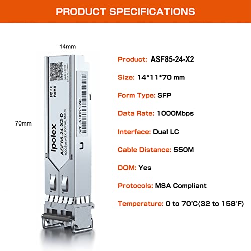 Image of ipolex 1.25G Multimode SFP to Fiber Transceiver, 1000Base SX SFP Module, 850nm MMF, for Cisco GLC-SX-MMD /SFP-GE-S, Ubiquiti UF-MM-1G, Netgear AGM731F, Meraki, TP-Link, Mikrotik and More, 2 Pack