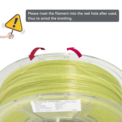Image of iSANMATE 3D Printer Filament, Transparent Glitter Yellow PLA, 1.75mm, 1KG /2.2lb